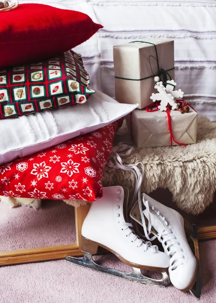 Bedroom decorated in Christmas style — Stock Photo, Image