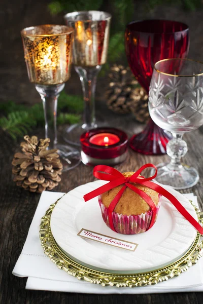 Jogo de mesa de Natal. Decorações de férias. — Fotografia de Stock