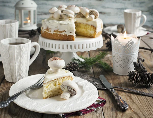 Christmas table setting with cake