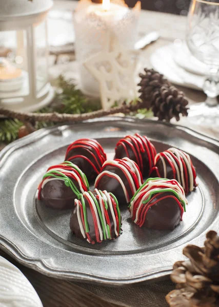 Hand made Chocolate truffle on holiday table — Stock Photo, Image