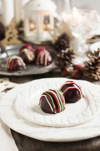 Hand made Chocolate truffle on holiday table — Stock Photo, Image