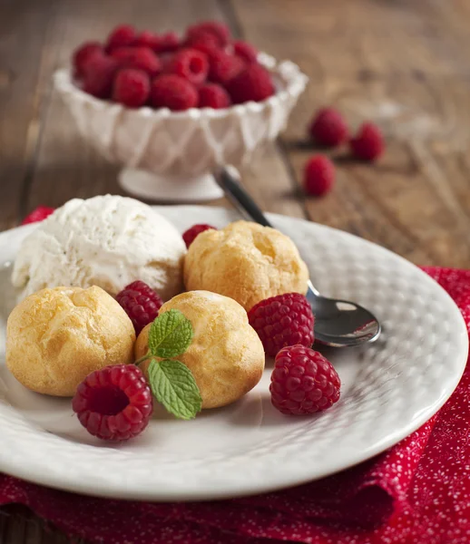 Tatlı vanilyalı dondurma ve puf böreği ile süt ile dolu — Stok fotoğraf