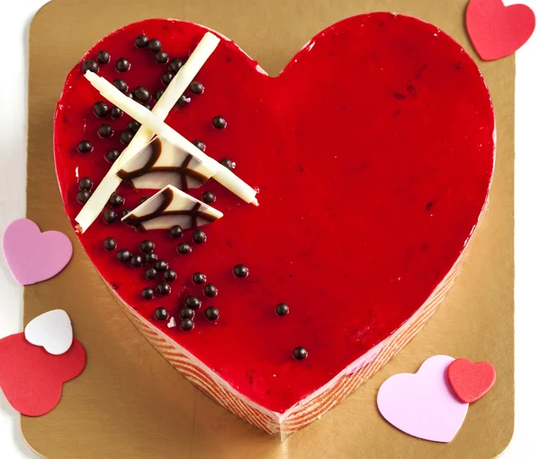 Strawberry mousse cake in the shape of a heart — Stock Photo, Image