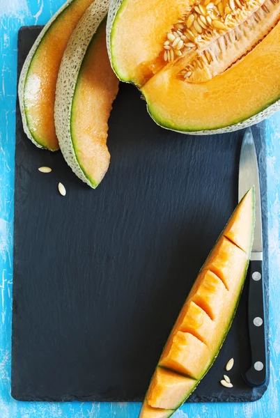 Kantaloupe-Melonenscheiben. Ansicht von oben — Stockfoto