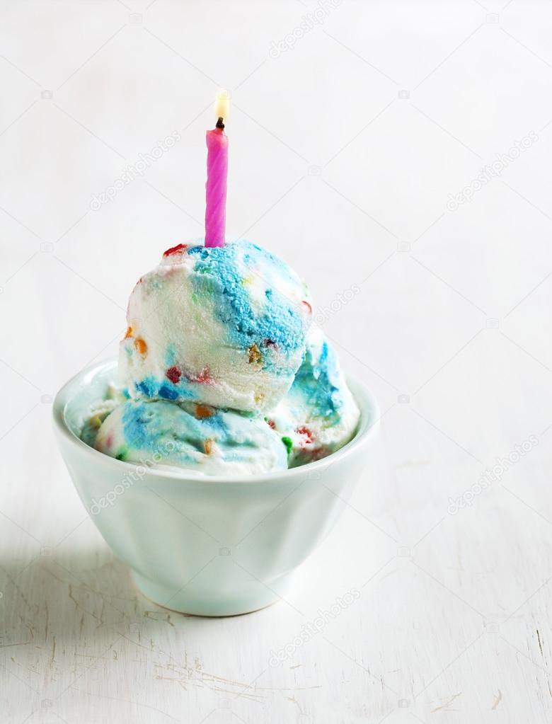Birthday Cake Ice Cream decorated with candle Stock Photo by ©Anjela30