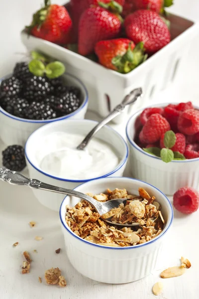 Hemgjord granola med yoghurt och bär — Stockfoto