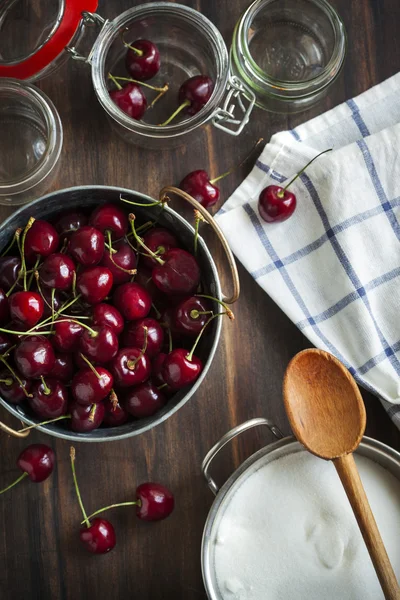 Ingredients for sweet cherry jam — Stock Photo, Image