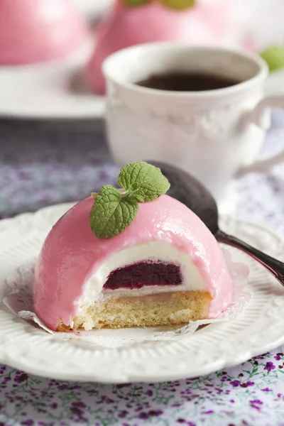 Bush black currant cake with creamy mousse. — Stock Photo, Image