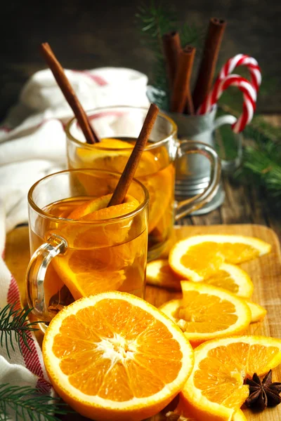 Hot apple cider in a glass cup — Stock Photo, Image