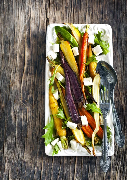 Baked Heirloom Carrot salad with Feta — Stock Photo, Image