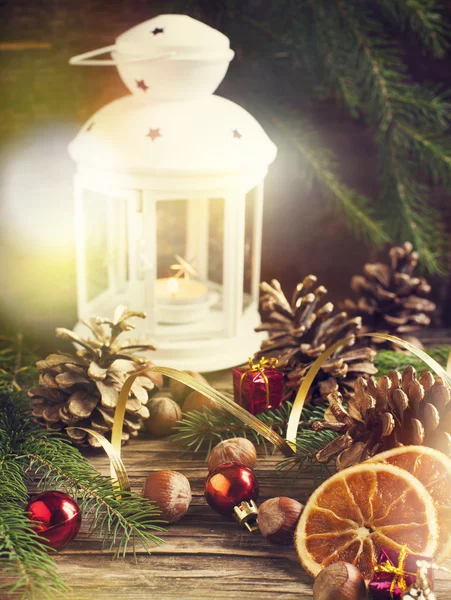 Christmas composition with candle — Stock Photo, Image