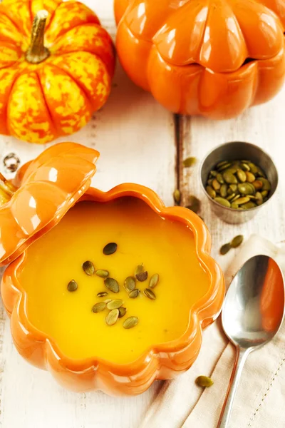 Pumpkin soup in bowl — Stock Photo, Image