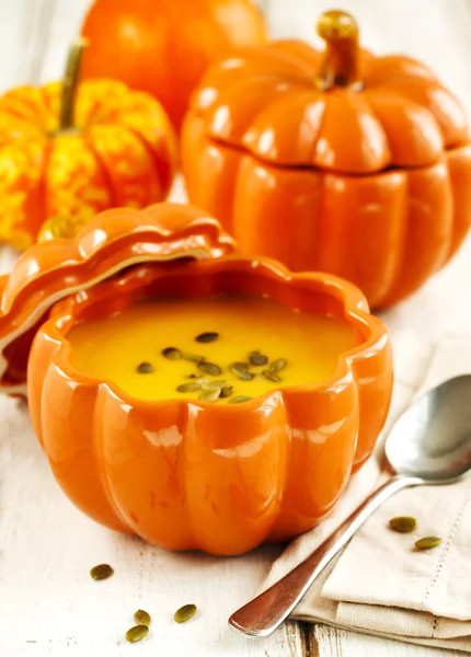 Pumpkin soup in bowl. — Stock Photo, Image