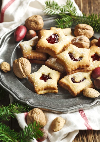 Boże Narodzenie Linzer ciasteczka — Zdjęcie stockowe