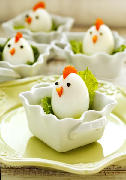 Hard boiled Chicken Egg Family. Easter food for kids — Stock Photo, Image