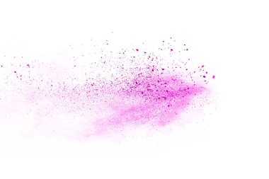 Beyaz arka planda pembe toz patlaması. Renkli bulut. Renkli toz patlar. Boya Holi.