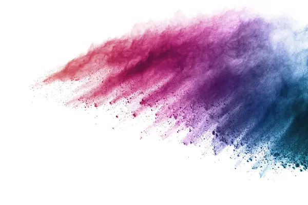 Soyut barut sıçramış arka plan. Beyaz arka planda renkli barut patlaması. Renkli bulut. Renkli toz patlar. Boya Holi.