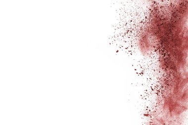 Beyaz arka planda kahverengi renkli toz patlaması. Renkli bulut. Renkli toz patlar. Boya Holi.