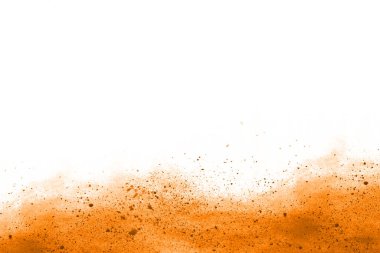 Beyaz arka planda kahverengi renkli toz patlaması. Renkli bulut. Renkli toz patlar. Boya Holi.