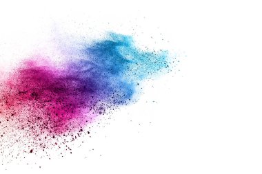 Soyut barut sıçramış arka plan. Beyaz arka planda renkli barut patlaması. Renkli bulut. Renkli toz patlar. Boya Holi.