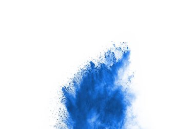 Beyaz arka planda mavi renkli toz patlaması. Renkli bulut. Renkli toz patlar. Boya Holi.