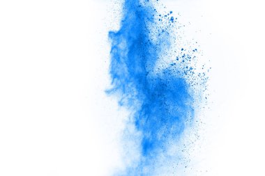Beyaz arka planda mavi renkli toz patlaması. Renkli bulut. Renkli toz patlar. Boya Holi.