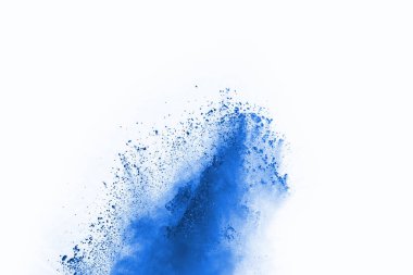 Beyaz arka planda mavi renkli toz patlaması. Renkli bulut. Renkli toz patlar. Boya Holi.