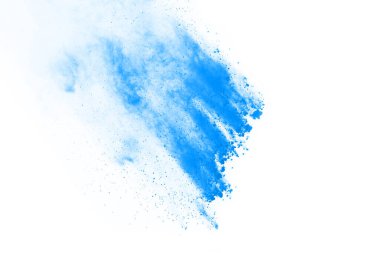 Beyaz arka planda mavi renkli toz patlaması. Renkli bulut. Renkli toz patlar. Boya Holi.