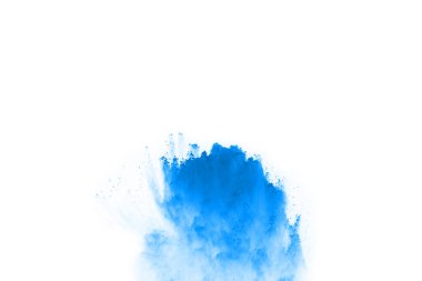 Beyaz arka planda mavi renkli toz patlaması. Renkli bulut. Renkli toz patlar. Boya Holi.
