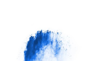 Beyaz arka planda mavi renkli toz patlaması. Renkli bulut. Renkli toz patlar. Boya Holi.