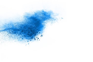 Beyaz arka planda mavi renkli toz patlaması. Renkli bulut. Renkli toz patlar. Boya Holi.