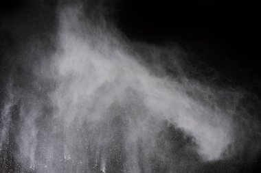 Siyah arka planda beyaz toz patlaması. Renkli bulut. Renkli toz patlar. Boya Holi.