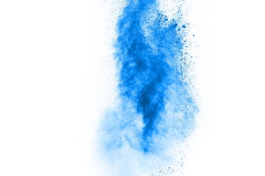 Beyaz arka planda mavi renkli toz patlaması. Renkli bulut. Renkli toz patlar. Boya Holi.