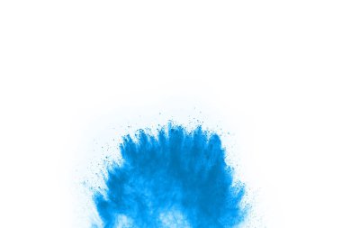Beyaz arka planda mavi renkli toz patlaması. Renkli bulut. Renkli toz patlar. Boya Holi.
