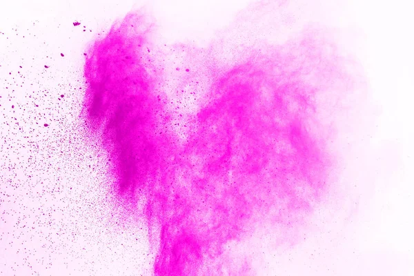 Abstract pink powder splatted background,Freeze motion of color powder exploding/throwing color powder,color glitter texture on white background.