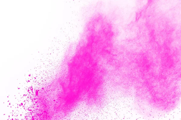 Abstract pink powder splatted background,Freeze motion of color powder exploding/throwing color powder,color glitter texture on white background.