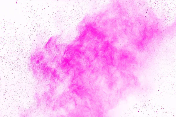 Abstract pink powder splatted background,Freeze motion of color powder exploding/throwing color powder,color glitter texture on white background.