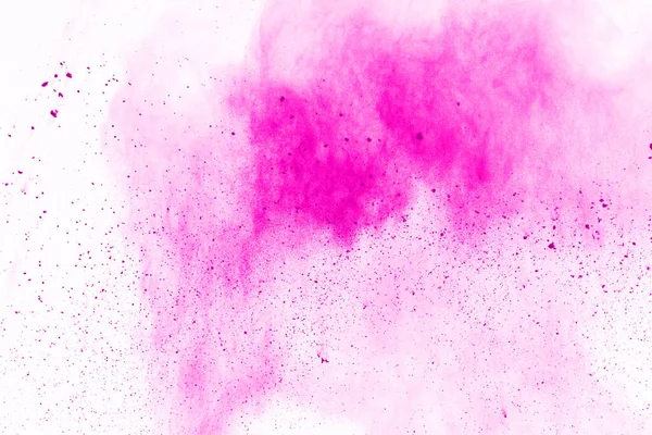 Abstract pink powder splatted background,Freeze motion of color powder exploding/throwing color powder,color glitter texture on white background.