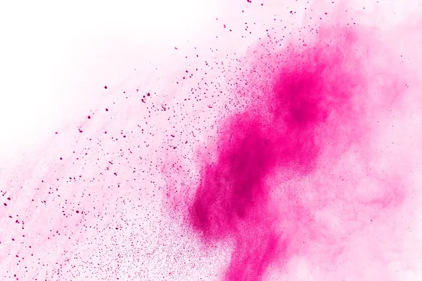 Abstract pink powder splatted background,Freeze motion of color powder exploding/throwing color powder,color glitter texture on white background.