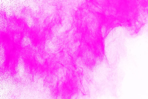 Abstract pink powder splatted background,Freeze motion of color powder exploding/throwing color powder,color glitter texture on white background.