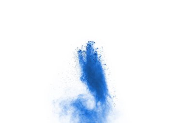 Beyaz arka planda mavi renkli toz patlaması. Renkli bulut. Renkli toz patlar. Boya Holi.