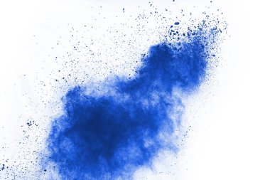 Beyaz arka planda mavi renkli toz patlaması. Renkli bulut. Renkli toz patlar. Boya Holi.