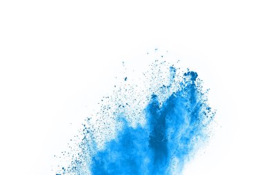 Beyaz arka planda mavi renkli toz patlaması. Renkli bulut. Renkli toz patlar. Boya Holi.