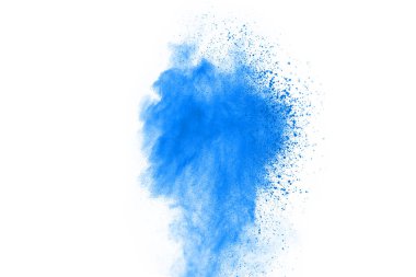 Beyaz arka planda mavi renkli toz patlaması. Renkli bulut. Renkli toz patlar. Boya Holi.