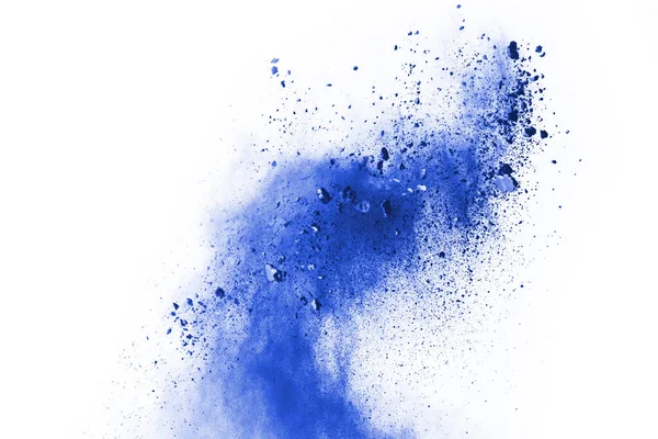 Beyaz arka planda mavi renkli toz patlaması. Renkli bulut. Renkli toz patlar. Boya Holi.