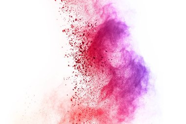 Soyut barut sıçramış arka plan. Beyaz arka planda renkli barut patlaması. Renkli bulut. Renkli toz patlar. Boya Holi.