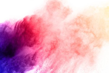 Soyut barut sıçramış arka plan. Beyaz arka planda renkli barut patlaması. Renkli bulut. Renkli toz patlar. Boya Holi.