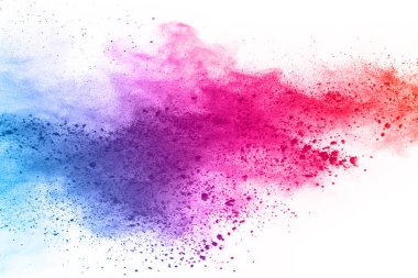 Soyut barut sıçramış arka plan. Beyaz arka planda renkli barut patlaması. Renkli bulut. Renkli toz patlar. Boya Holi.