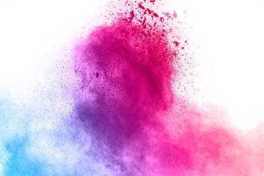 Soyut barut sıçramış arka plan. Beyaz arka planda renkli barut patlaması. Renkli bulut. Renkli toz patlar. Boya Holi.