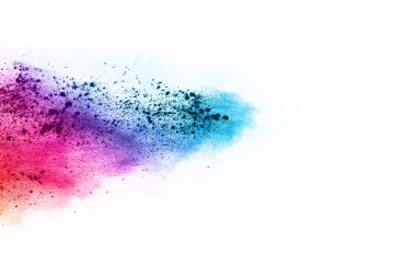 Soyut barut sıçramış arka plan. Beyaz arka planda renkli barut patlaması. Renkli bulut. Renkli toz patlar. Boya Holi.